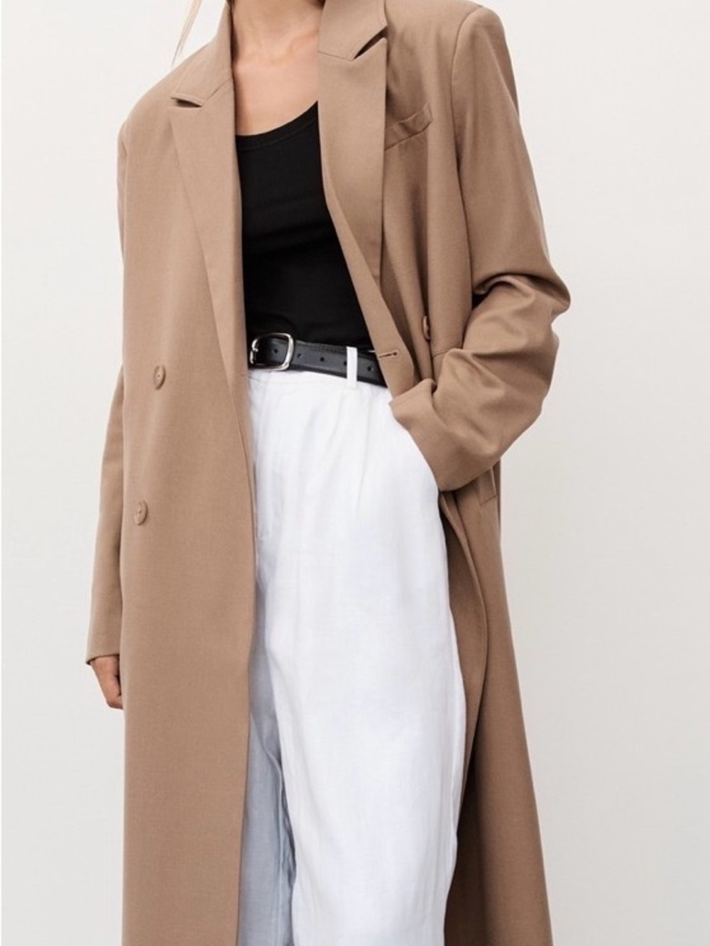 DISSH Long Tan Double-Breasted Trench Coat